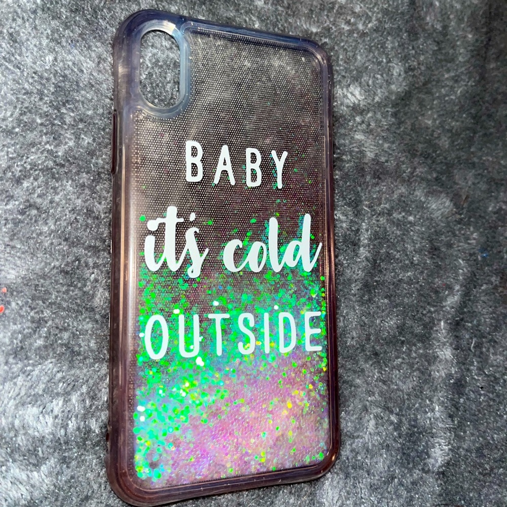 clear iPhone X case w floating white/pink/green glitter